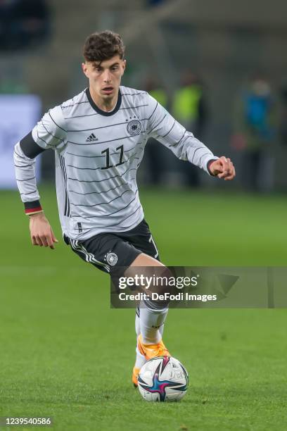 Kai Havertz of Germany controls the Ball during the international friendly match between Germany and Israel at PreZero-Arena on March 26, 2022 in...