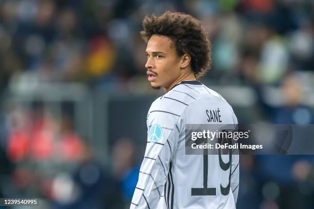 Leroy Sane of Germany Looks on during the international friendly match between Germany and Israel at PreZero-Arena on March 26, 2022 in Sinsheim,...