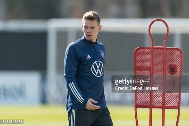 Matthias Ginter of Germany looks on during the Germany Training Session on March 22, 2022 in Frankfurt am Main, Germany.