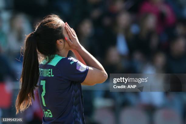 Naomi PAttiwael of PSV women during the Dutch Eredivisie women's match between Ajax and PSV at Sportcomplex De Toekomst on March 27, 2022 in...