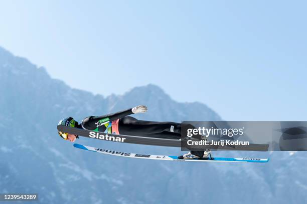 Anze Lanisek of Slovenia competes during the Individual HS240 at the FIS World Cup Ski Flying Men Planica at Velikanka, on March 27, 2022 in Planica,...