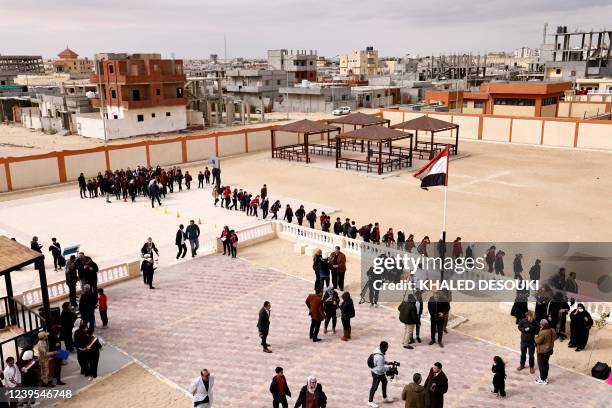 Students gather in the schoolyard ahead of classes in el-Arish city, in the northern Sinai Peninsula, on March 21, 2022.