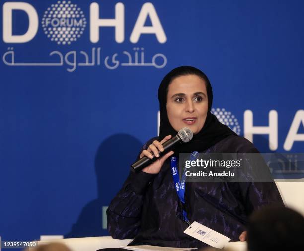 The sister of Qatar's ruling Emir Tamim bin Hamad Al Thani Sheikha Al-Mayassa bint Hamad bin Khalifa Al Thani attends Doha Forum 20th Edition...