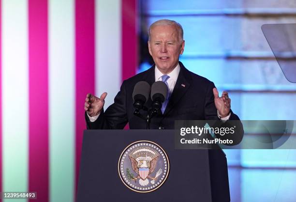 President Joe Biden holds a briefing outside the Royal Palace, Warsaw, Poland.