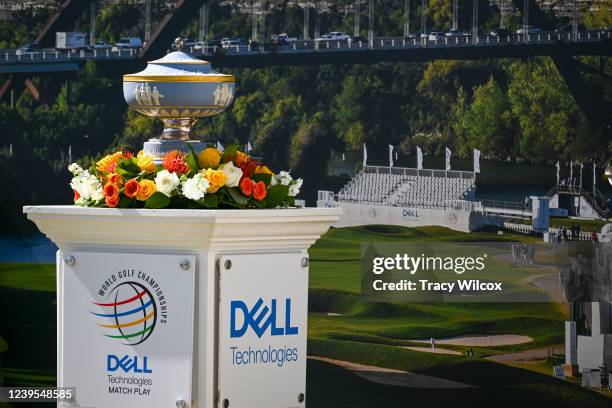 The Walter Hagen Cup on the first tee during Round 6, a semi-final match, of the World Golf Championships-Dell Technologies Match Play at Austin...