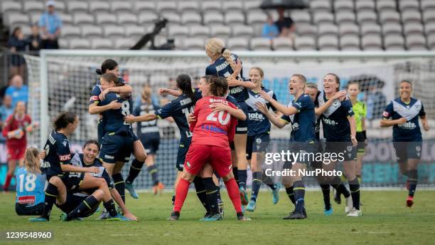 Melbourne Victory players celebrates after winning the A-League Womens Grand Final match between Sydney FC and Melbourne Victory at Netstrata Jubilee...