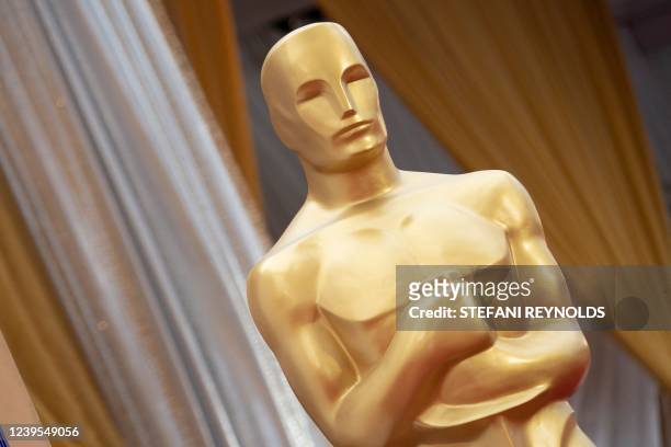 An Oscar statue on the red carpet near the Dolby Theater in Los Angeles, California, on March 27 ahead of the 94th Academy Awards.