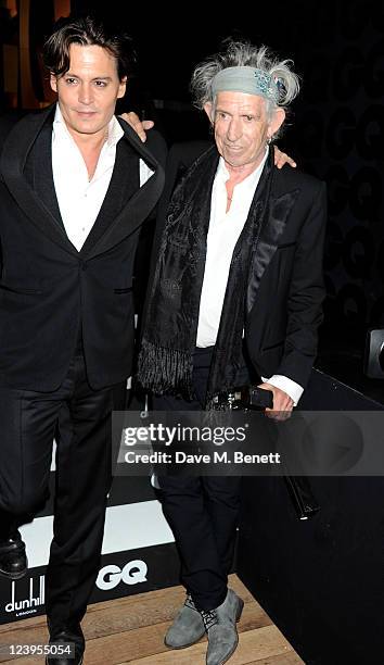 Johnny Depp and Keith Richards attend the GQ Men Of The Year Awards Ceremony 2011 at The Royal Opera House on September 6, 2011 in London, England.