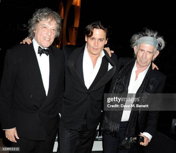 Tom Stoppard, Johnny Depp and Keith Richards pose at the GQ Men Of The Year Awards Ceremony 2011 at The Royal Opera House on September 6, 2011 in...