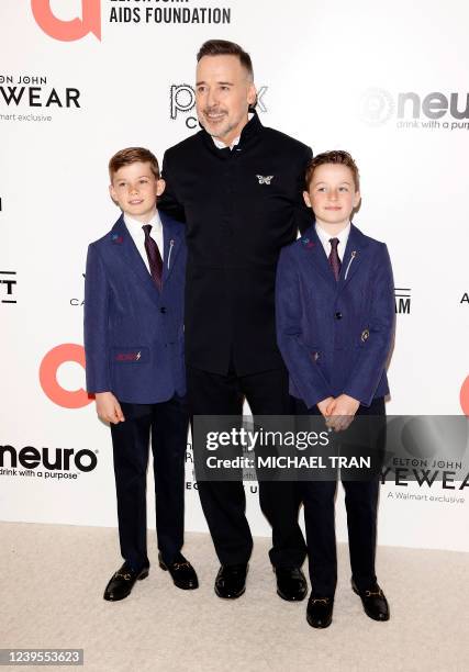Canadian filmmaker David Furnish arrives with his children, Elijah Joseph Daniel Furnish-John and Zachary Jackson Levon Furnish-John, for the 30th...