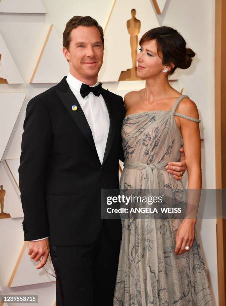 British actor Benedict Cumberbatch and his wife Sophie Hunter attend the 94th Oscars at the Dolby Theatre in Hollywood, California on March 27, 2022.