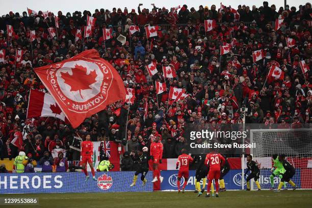 Corner kick as Canada beats Jamaica in FIFA CONCACAF World Cup Qualifying 4-0 to Qualify for the World Cup in Qatar in BMO Field in Toronto. March...