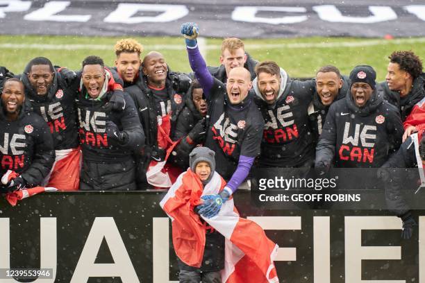 The Canadian mens national team celebrate after defeating Jamaica 4-0 in their World Cup Qualifying match at BMO Field in Toronto, Ontario, Canada on...