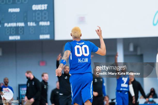 Patrick McCaw of the Delaware Blue Coats reacts during the game against the Motor City Cruise on March 27, 2022 at Chase Fieldhouse in Wilmington,...