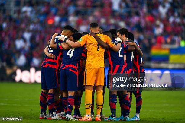 Mens National Team gather during US Mens National Teams 2022 FIFA World Cup Qualifier vs. Panama at Exploria Stadium in Orlando, Florida on March 27,...