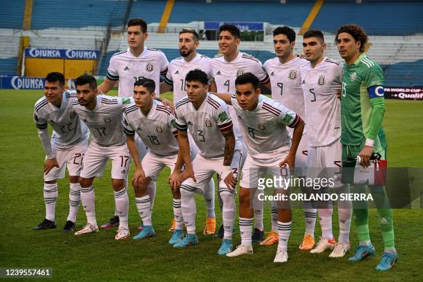 Players of Mexico pose prior of their FIFA World Cup Qatar 2022 Concacaf qualifiers football match against Honduras at the Olimpico Metropolitano...