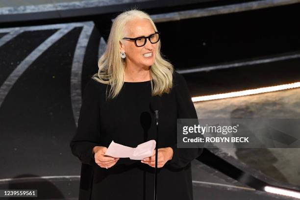 New Zealand director Jane Campion accepts the award for Best Director for "The Power of the Dog" onstage during the 94th Oscars at the Dolby Theatre...