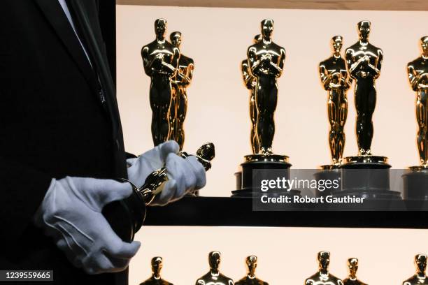 March 27, 2022: Oscar statuettes sit on display backstage during the show at the 94th Academy Awards at the Dolby Theatre at Ovation Hollywood on...
