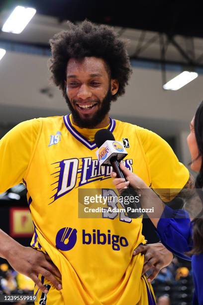 Paris Bass of the South Bay Lakers is interviewed after the game against the Agua Caliente Clippers on March 27, 2022 at UCLA Heath Training Center...