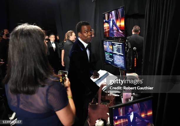 March 27, 2022. Chris Rock backstage during the show at the 94th Academy Awards at the Dolby Theatre at Ovation Hollywood on Sunday, March 27, 2022.