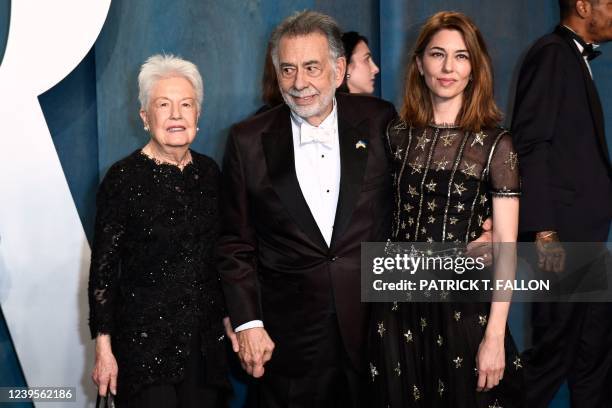 Director Francis Ford Coppola , daughter US director Sofia Coppola and wife US documentary filmmaker Eleanor Coppola attend the 2022 Vanity Fair...