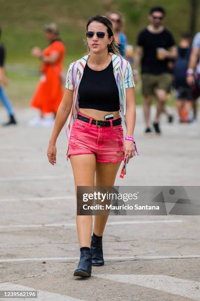 Fashionable attendee during day three of Lollapalooza Brazil Music Festival at Interlagos Racetrack on March 27, 2022 in Sao Paulo, Brazil.