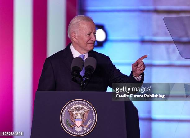President Joe Biden holds a briefing outside the Royal Palace, Warsaw, Poland.