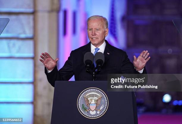 President Joe Biden holds a briefing outside the Royal Palace, Warsaw, Poland.