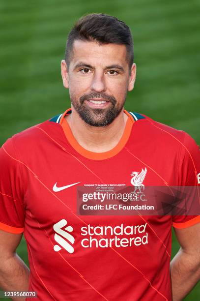 Milan Baros of the Liverpool Legends poses for a profile photo at AXA Training Centre on March 25, 2022 in Kirkby, England.