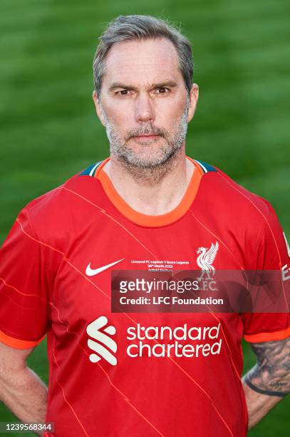 Jason McAteer of the Liverpool Legends poses for a profile photo at AXA Training Centre on March 25, 2022 in Kirkby, England.