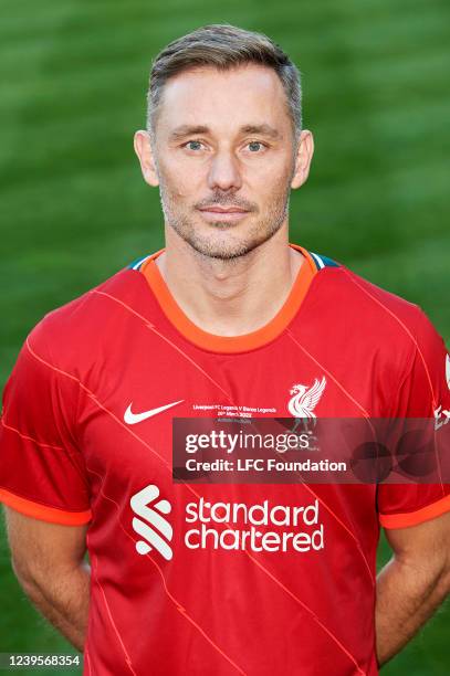 Fabio Aurelio of the Liverpool Legends poses for a profile photo at AXA Training Centre on March 25, 2022 in Kirkby, England.