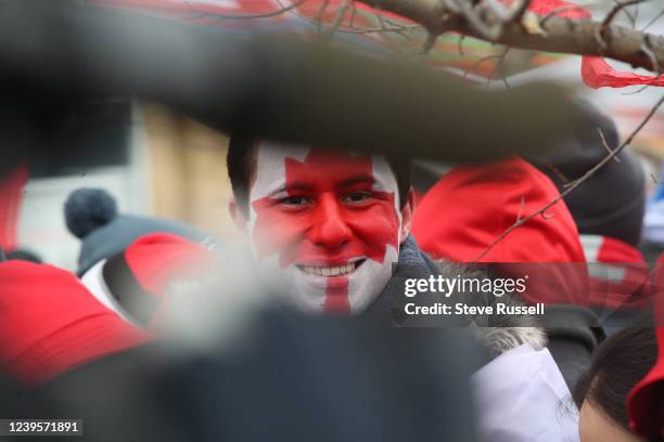 Fans wait for the team bus before the game as Canada beats Jamaica in FIFA CONCACAF World Cup Qualifying 4-0 to Qualify for the World Cup in Qatar in...