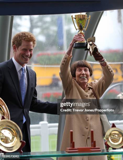 Prince Harry presenting to racehorse owner Lady Rothschild for Nathaniel winning the King George & Queen Elizabeth Diamond Stakes at Ascot, 23rd July...