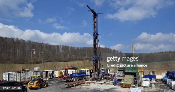 March 2022, Thuringia, Worbis: Workers drive a deep borehole to explore the potash deposit under the Ohm Mountains on the northern edge of Worbis....