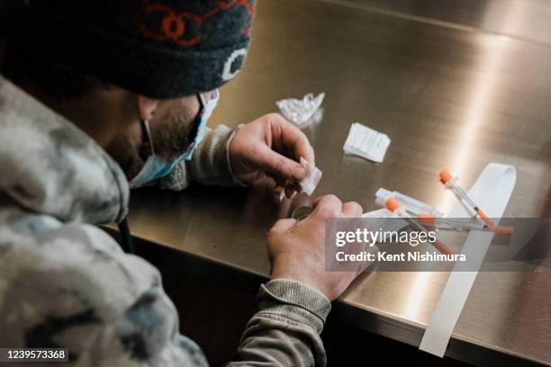 Man utilizes the narcotic consumption booths at a safe injection site at OnPoint NYC on Monday, Jan. 24, 2022 in New York, NY. In 2021, New York City...