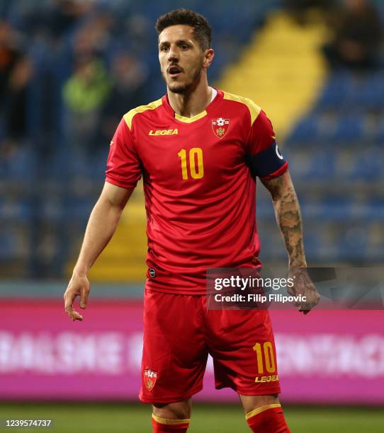 Stevan Jovetic of Montenegro during the International Friendly match between Montenegro and Greece on March 28, 2022 in Podgorica, Montenegro.