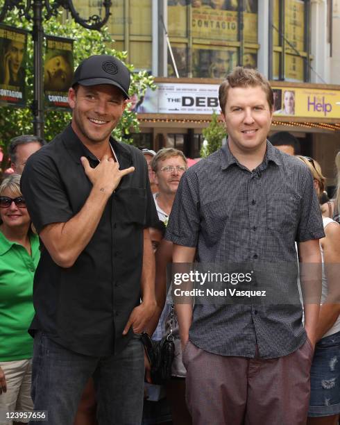 Nick Swardson and Stephen Dorff visit Extra at The Grove on September 6, 2011 in Los Angeles, California.