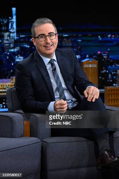 Episode 1624 -- Pictured: Comedian John Oliver during an interview on Monday, March 28, 2022 --
