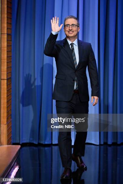 Episode 1624 -- Pictured: Comedian John Oliver arrives on Monday, March 28, 2022 --