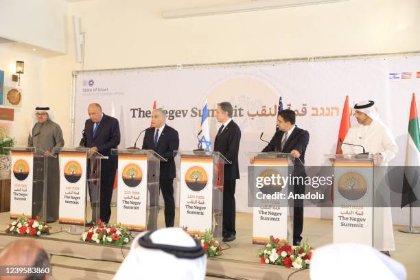 Bahrain's Foreign Minister Abdullatif bin Rashid Al Zayani , Egypt's Foreign Minister Sameh Shoukry , Israel's Foreign Minister Yair Lapid , US...