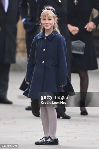 Savannah Phillips attends the Thanksgiving service for the Duke Of Edinburgh at Westminster Abbey on March 29, 2022 in London, England.