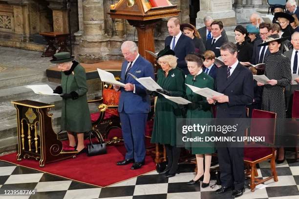 Britain's Queen Elizabeth II , and front row Britain's Prince Charles, Prince of Wales, Britain's Camilla, Duchess of Cornwall, Britain's Princess...