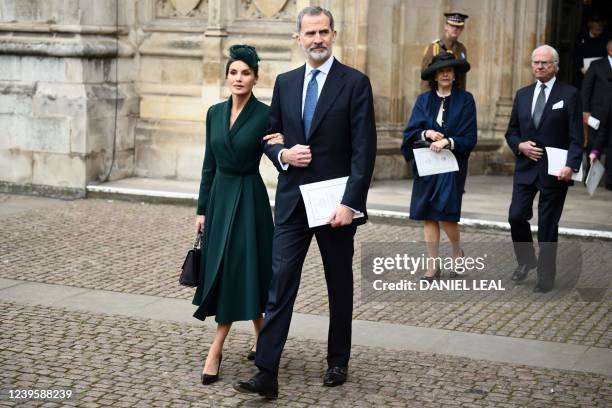 Spain's Queen Letizia , Spain's Felipe VI , Sweden's Queen Silvia and Sweden's King Carl XVI leaves after attending a Service of Thanksgiving for...