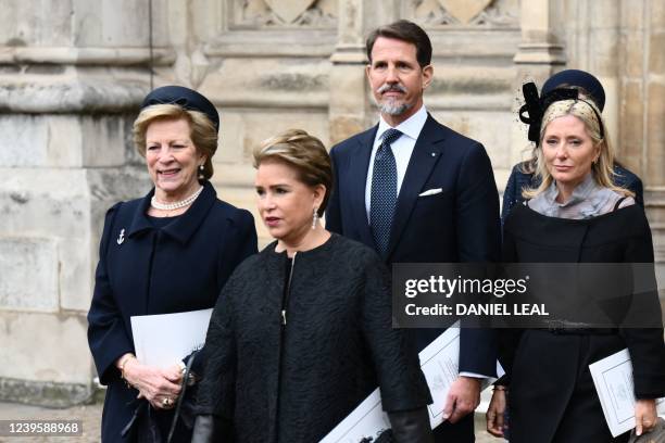 Greece's former Queen Anne-Marie , Greece's Crown Prince Pavlos and Greece's Crown Princess Marie-Chantal leave after attending a Service of...