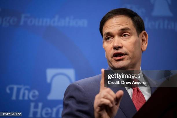 Sen. Marco Rubio speaks at the Heritage Foundation March 29, 2022 in Washington, DC. Rubio discussed the conflict in Ukraine and the challenges posed...