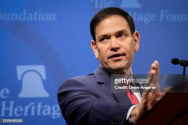 Sen. Marco Rubio speaks at the Heritage Foundation March 29, 2022 in Washington, DC. Rubio discussed the conflict in Ukraine and the challenges posed...