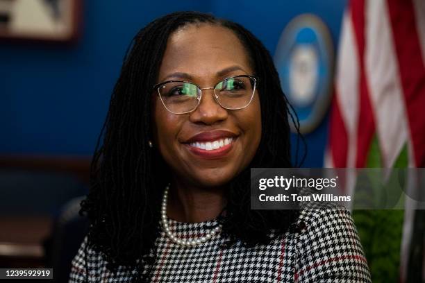 Ketanji Brown Jackson, President Bidens nominee for Associate Justice to the Supreme Court, meets with Sen. Tommy Tuberville, R-Ala., in Russell...