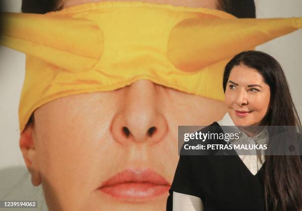 Serbian artist Marina Abramovic attends a press conference in her exhibition "Memory of Being" at the Meno Parkas gallery in Kaunas, Lithuania on...