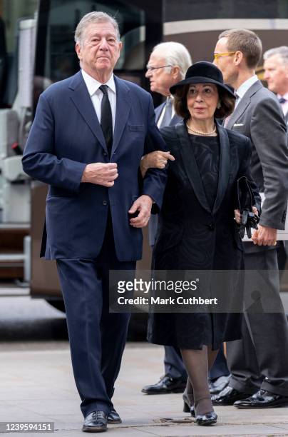 Prince Alexander ll of Serbia and Princess Katherine of Serbia attend a memorial service for the Duke of Edinburgh at Westminster Abbey on March 29,...