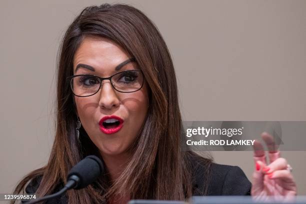 United States Representative Lauren Boebert questions Office of Management and Budget Director Shalanda Young during a House Committee on the Budget...